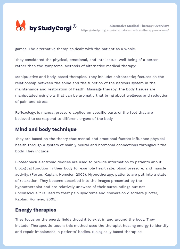 Alternative Medical Therapy: Overview. Page 2