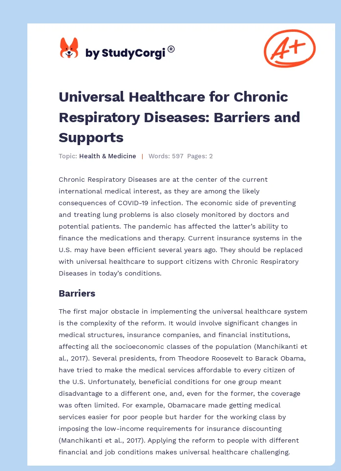 Universal Healthcare for Chronic Respiratory Diseases: Barriers and Supports. Page 1