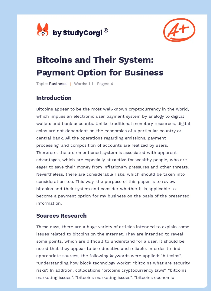 Bitcoins and Their System: Payment Option for Business. Page 1