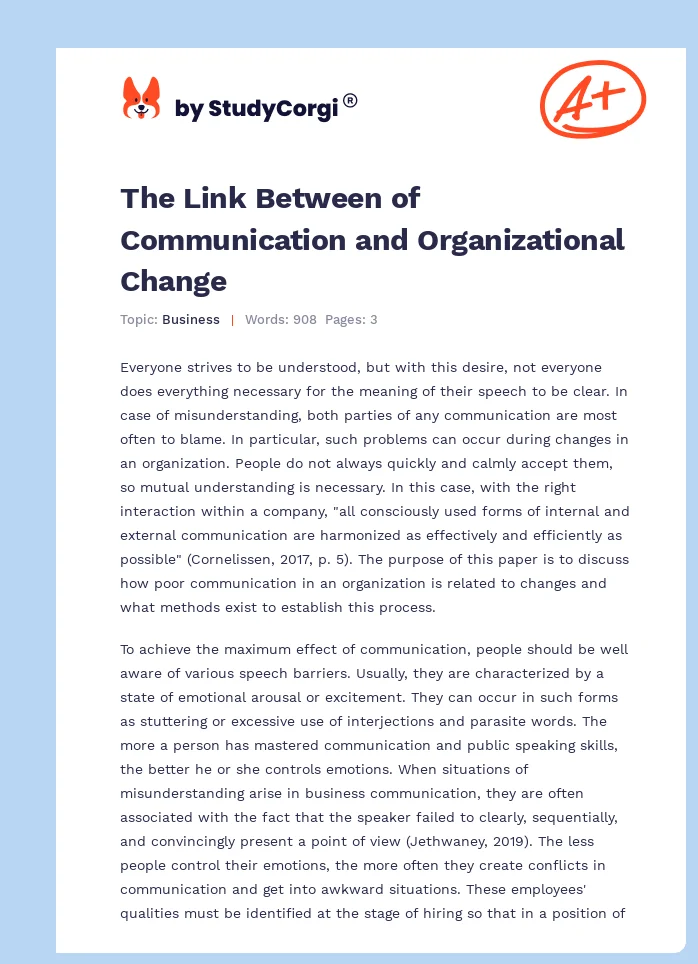 The Link Between of Communication and Organizational Change. Page 1