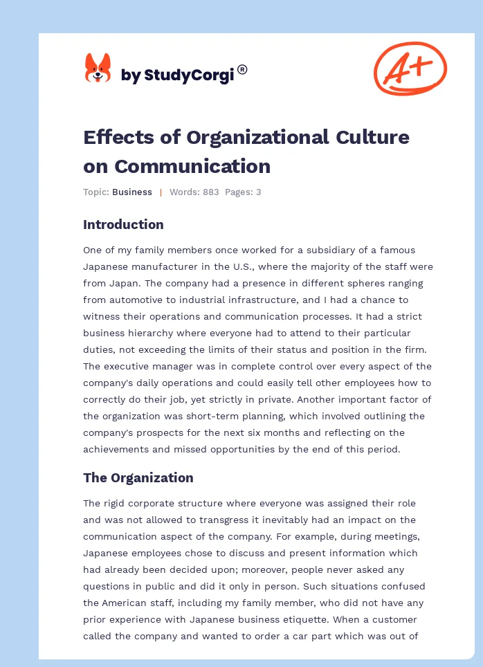 Effects of Organizational Culture on Communication. Page 1