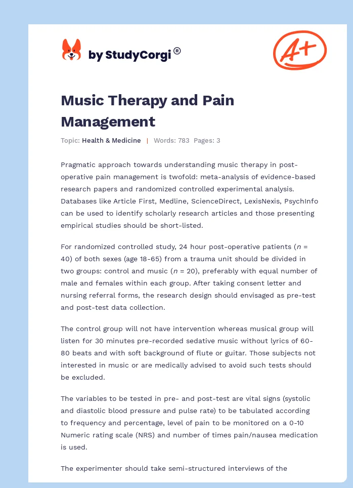Music Therapy and Pain Management. Page 1