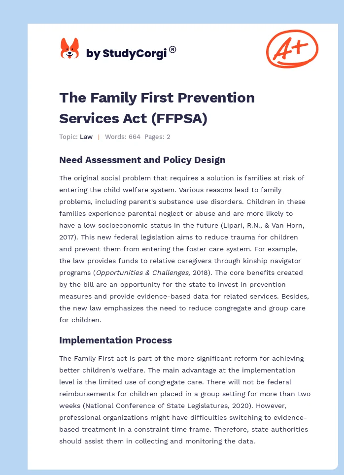 The Family First Prevention Services Act (FFPSA). Page 1