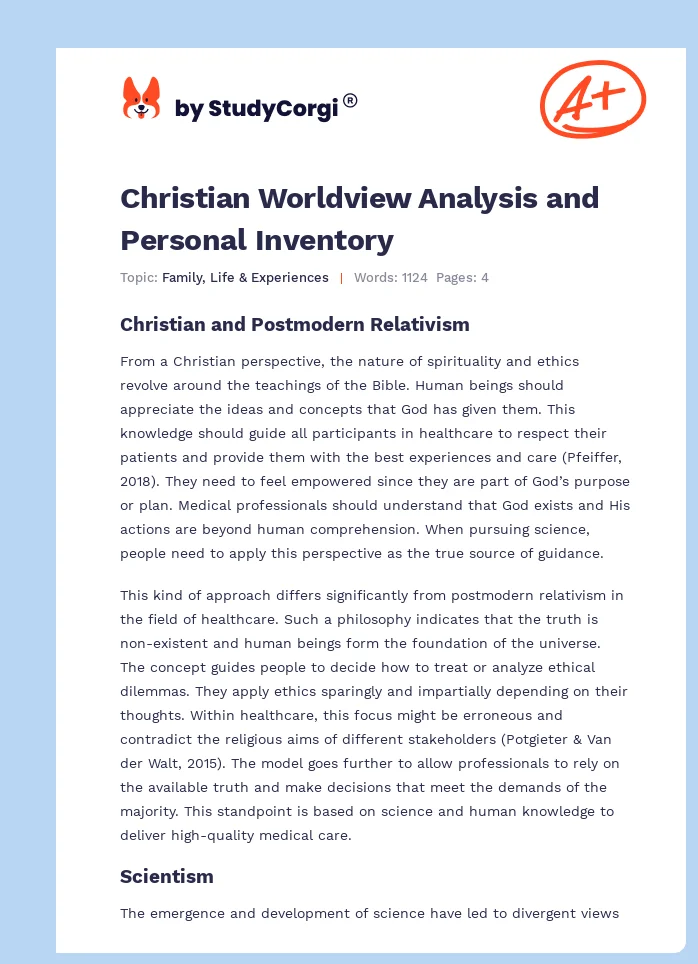 Christian Worldview Analysis and Personal Inventory. Page 1