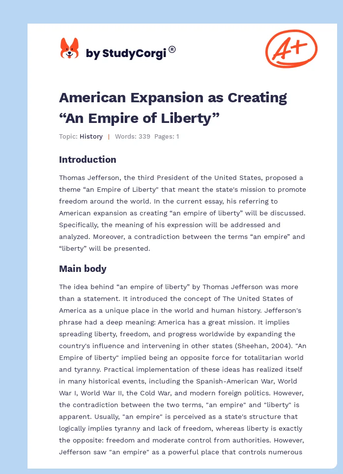 American Expansion as Creating “An Empire of Liberty”. Page 1