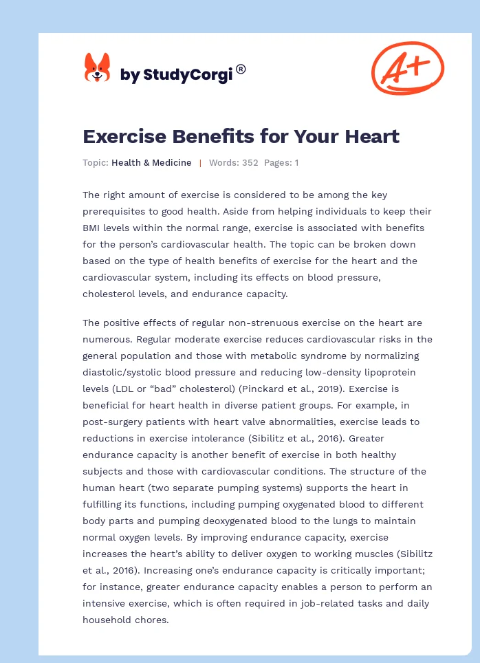 Exercise Benefits for Your Heart. Page 1