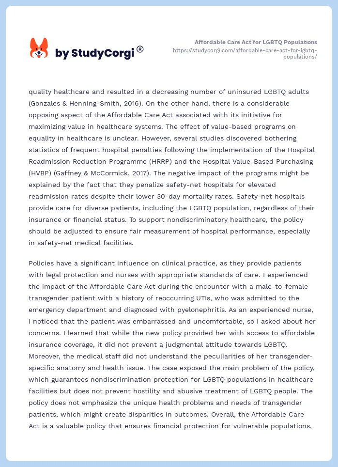Affordable Care Act for LGBTQ Populations. Page 2