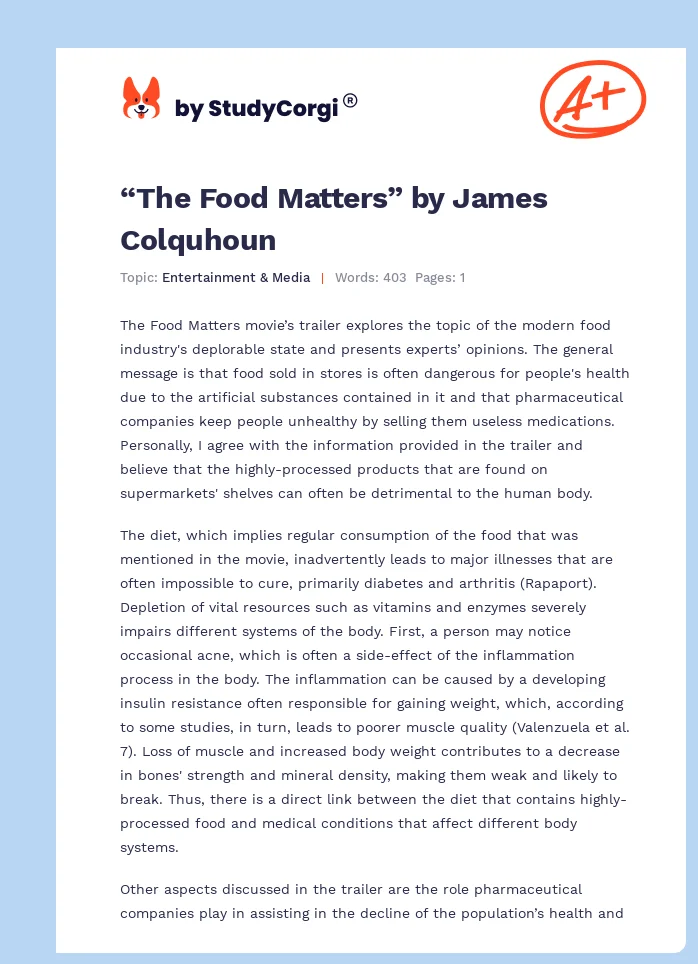 “The Food Matters” by James Colquhoun. Page 1