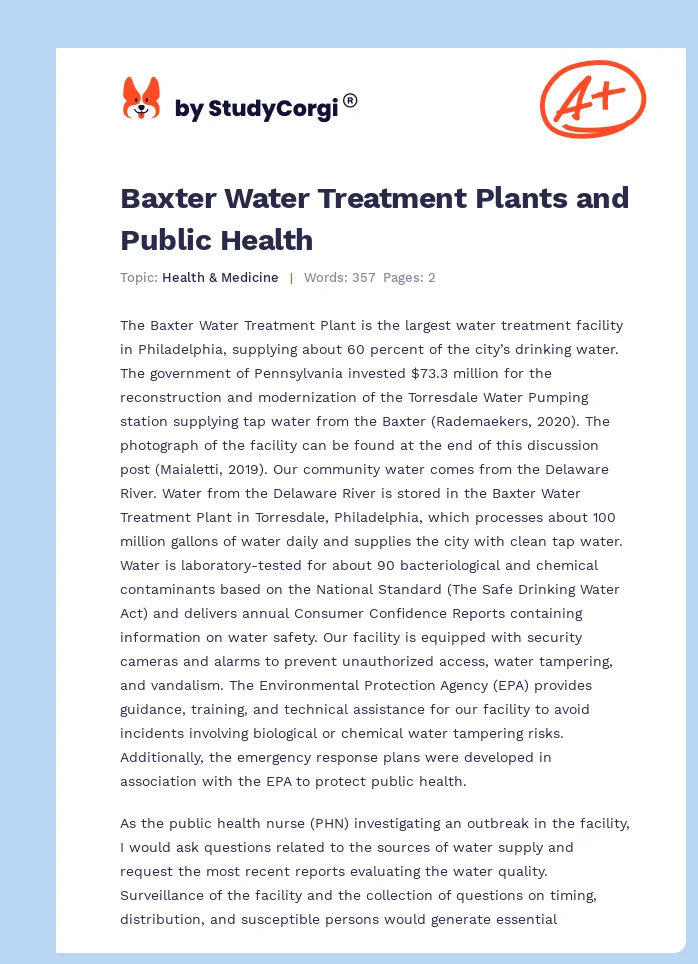 Baxter Water Treatment Plants and Public Health. Page 1