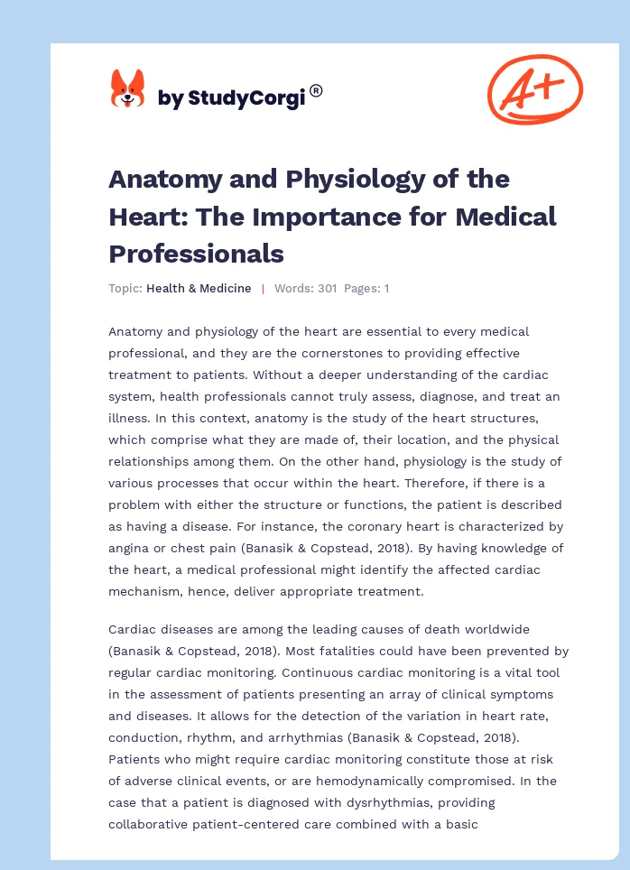 Anatomy and Physiology of the Heart: The Importance for Medical Professionals. Page 1
