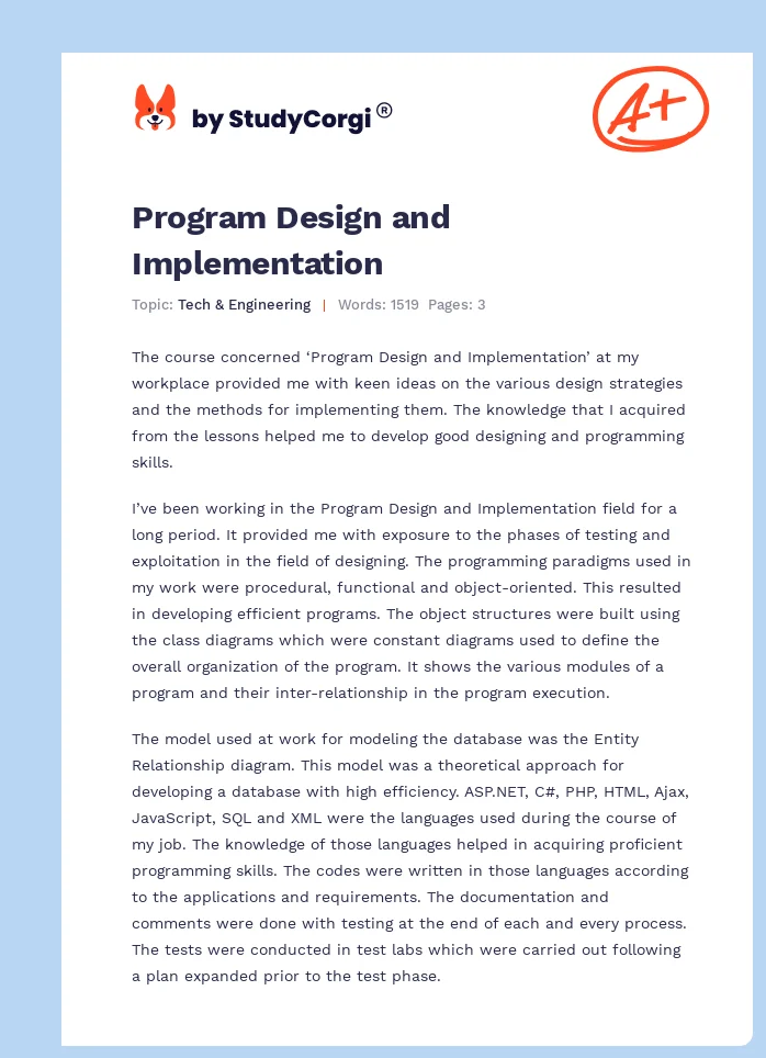 Program Design and Implementation. Page 1