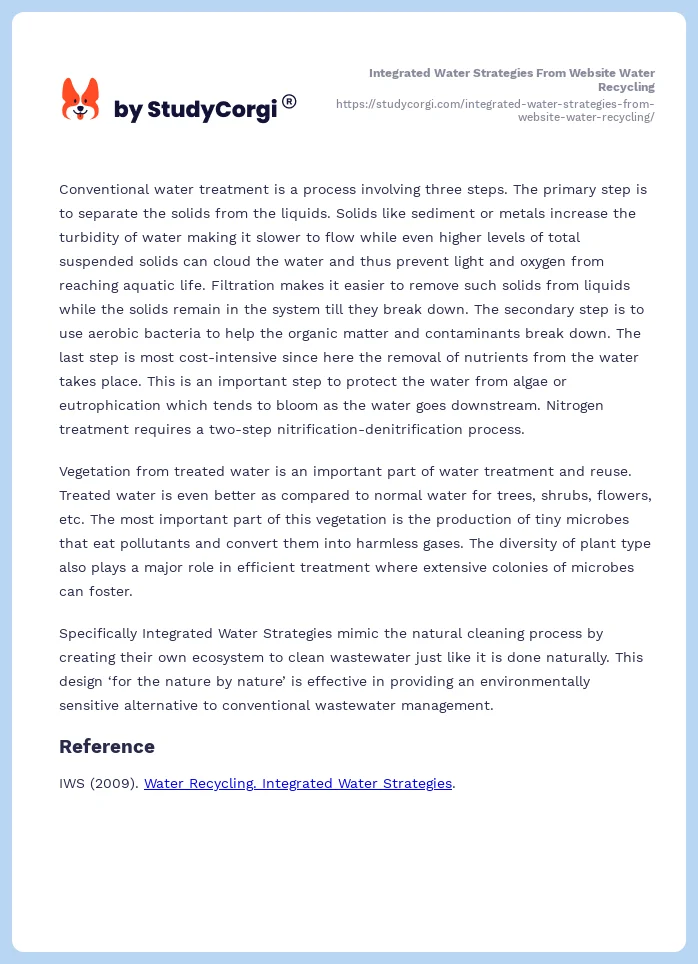 Integrated Water Strategies From Website Water Recycling. Page 2