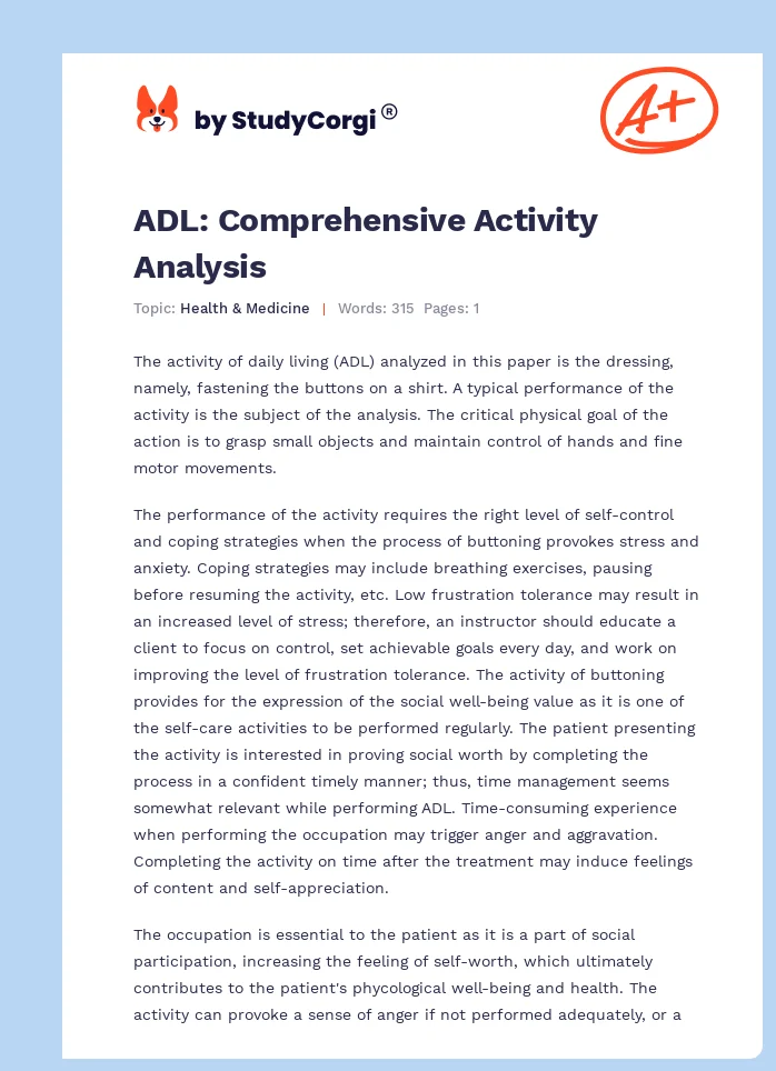 ADL: Comprehensive Activity Analysis. Page 1