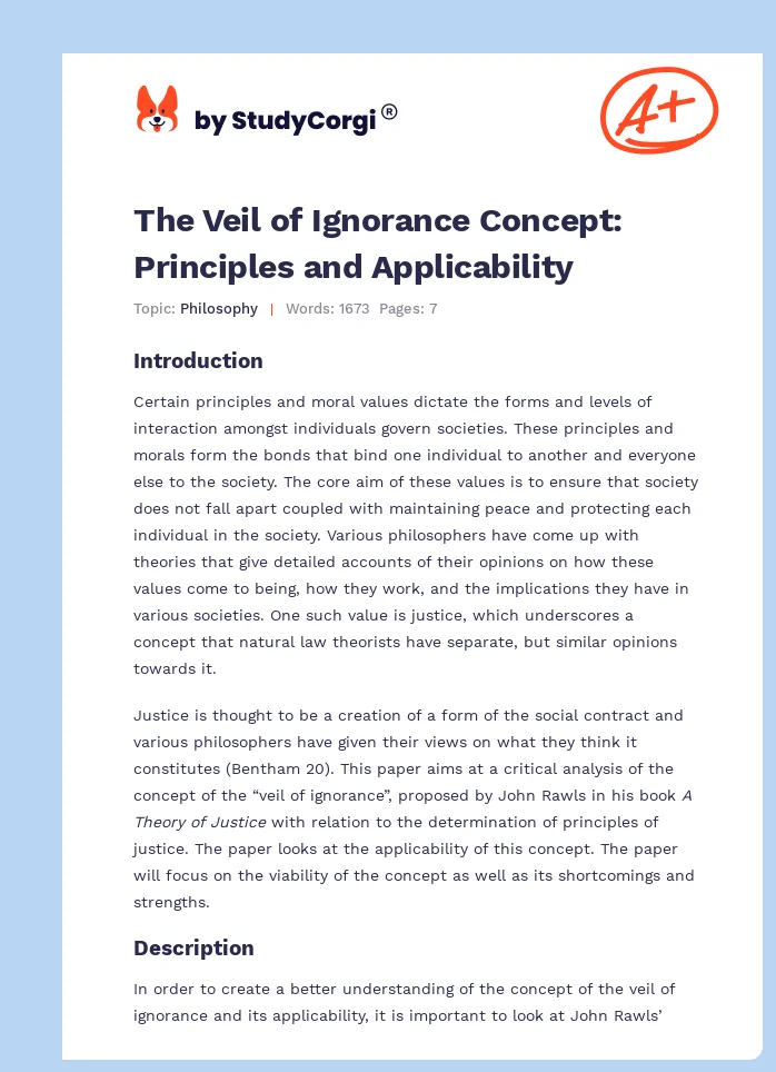 The Veil of Ignorance Concept: Principles and Applicability. Page 1
