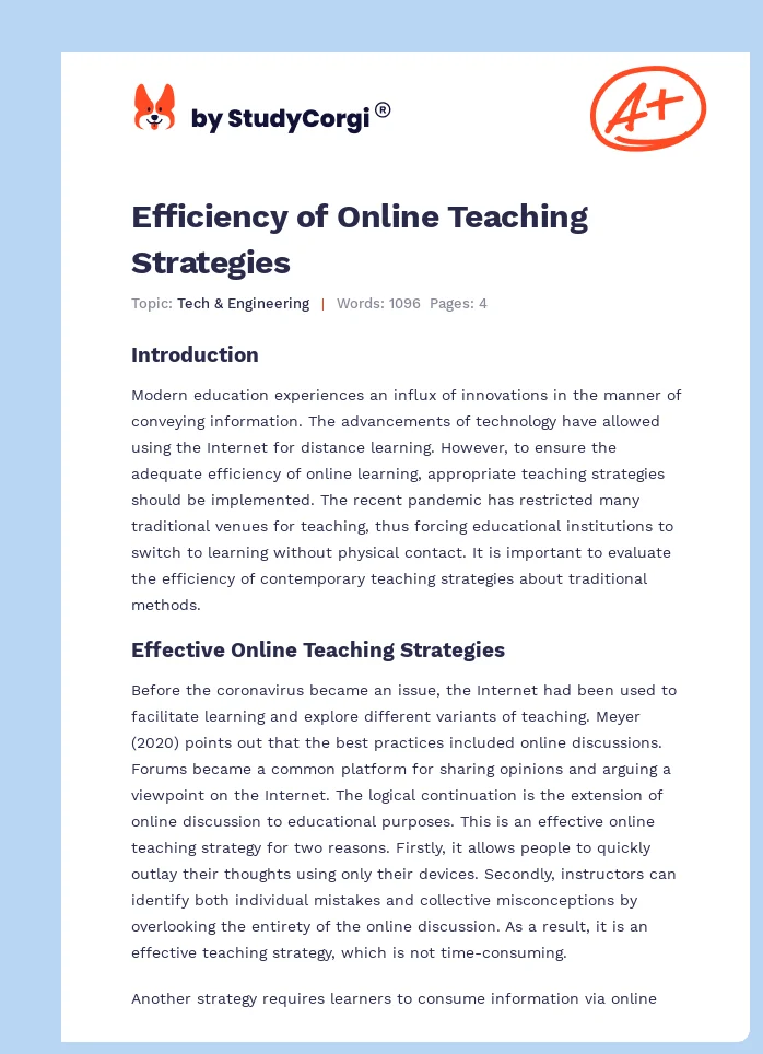 Efficiency of Online Teaching Strategies. Page 1