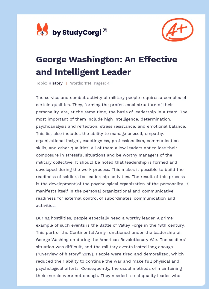 George Washington: An Effective and Intelligent Leader. Page 1