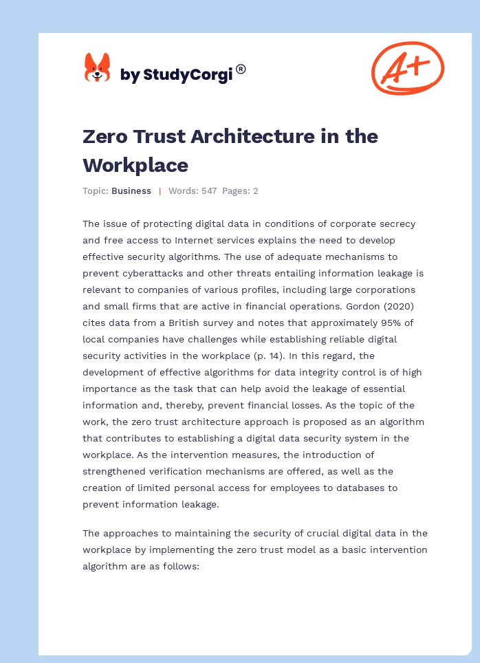 Zero Trust Architecture in the Workplace. Page 1