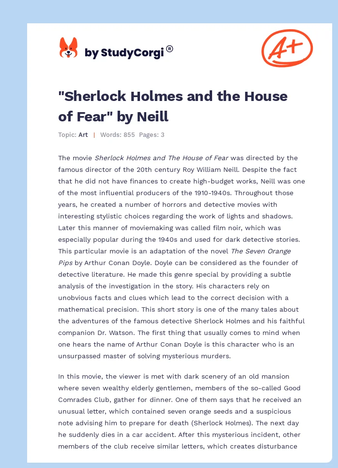 "Sherlock Holmes and the House of Fear" by Neill. Page 1