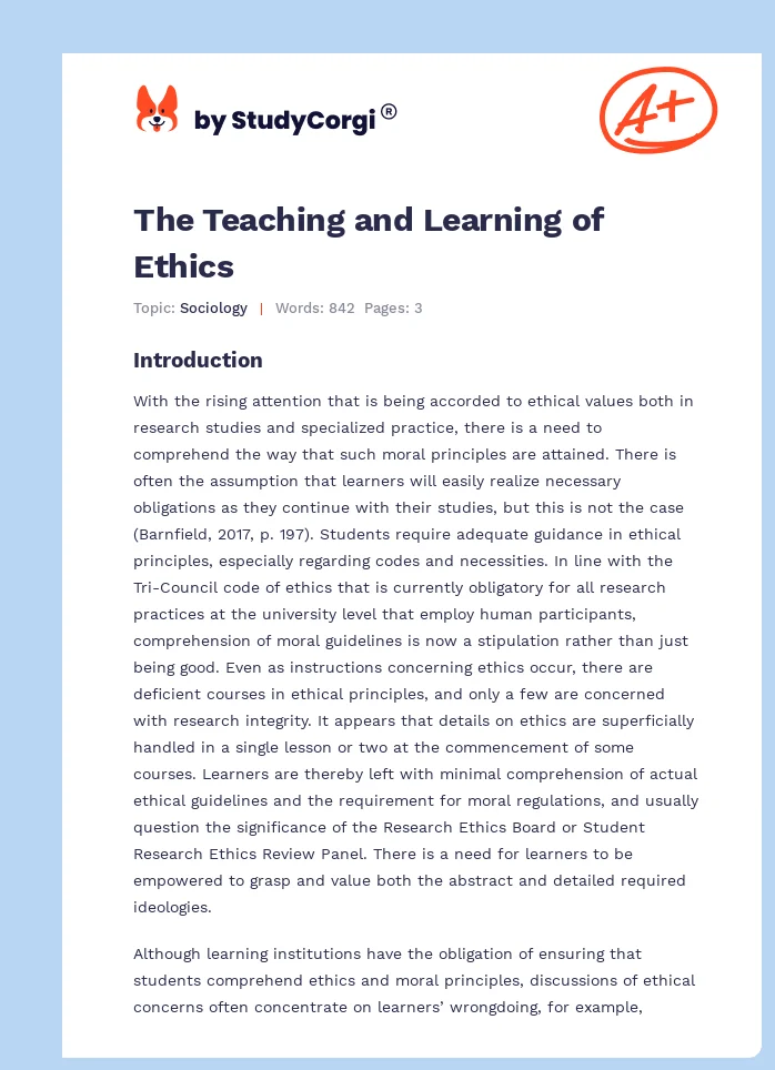 The Teaching and Learning of Ethics. Page 1