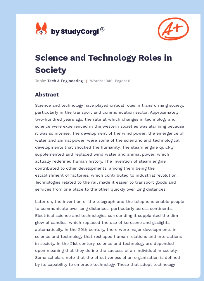 Science and Technology Roles in Society. Page 1