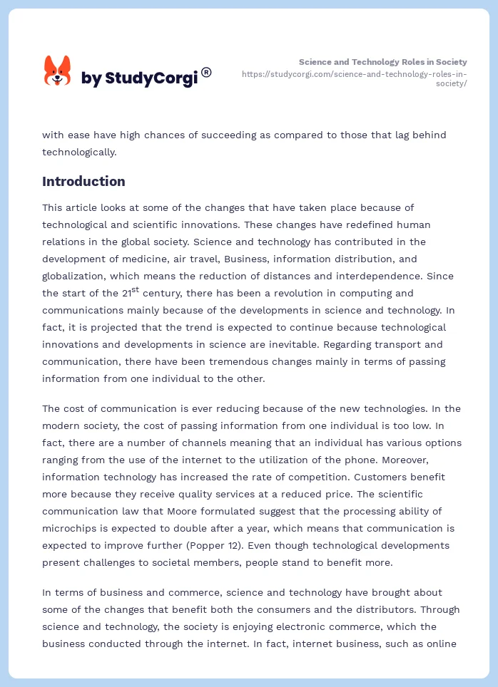 Science and Technology Roles in Society. Page 2