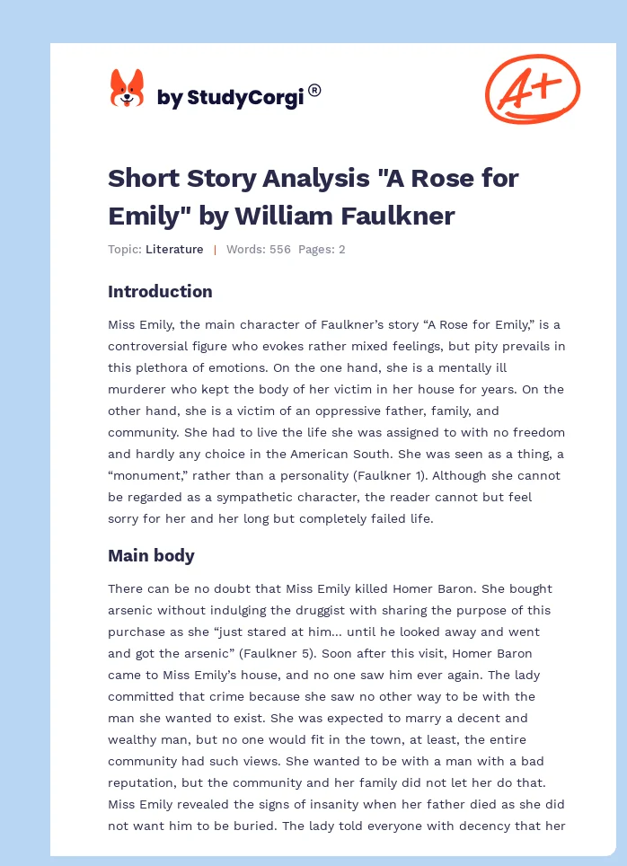 Short Story Analysis "A Rose for Emily" by William Faulkner. Page 1