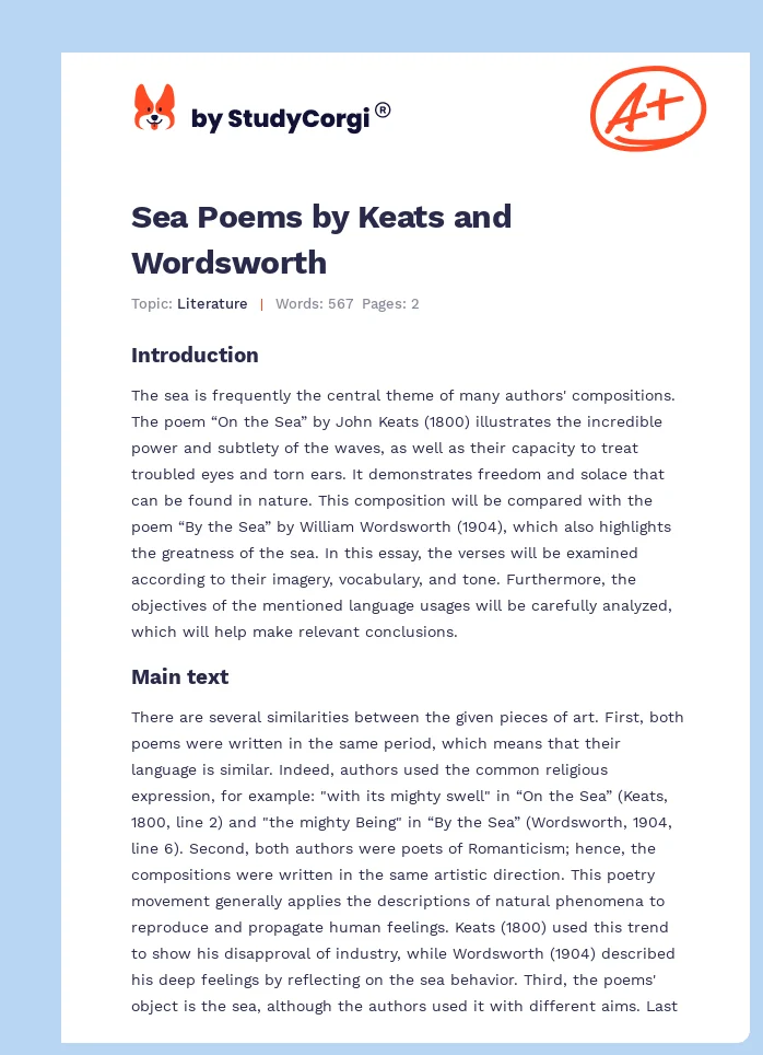 Sea Poems by Keats and Wordsworth. Page 1