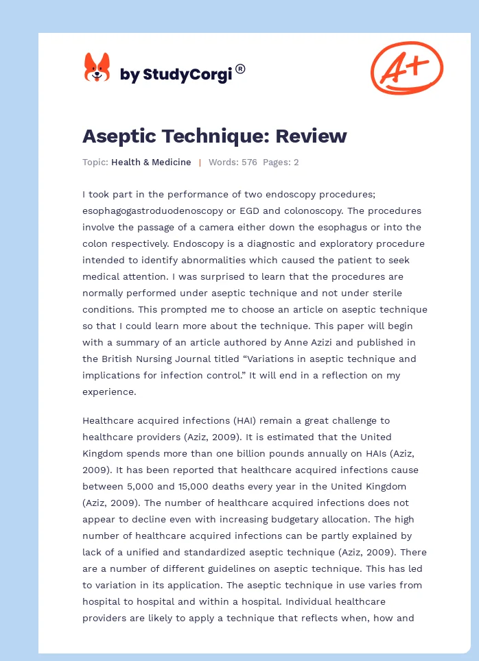 Aseptic Technique: Review. Page 1