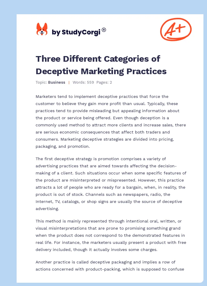 Three Different Categories of Deceptive Marketing Practices. Page 1
