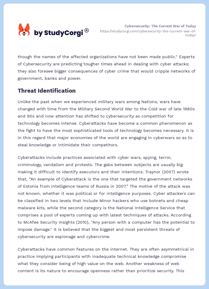 Cybersecurity: The Current War of Today. Page 2