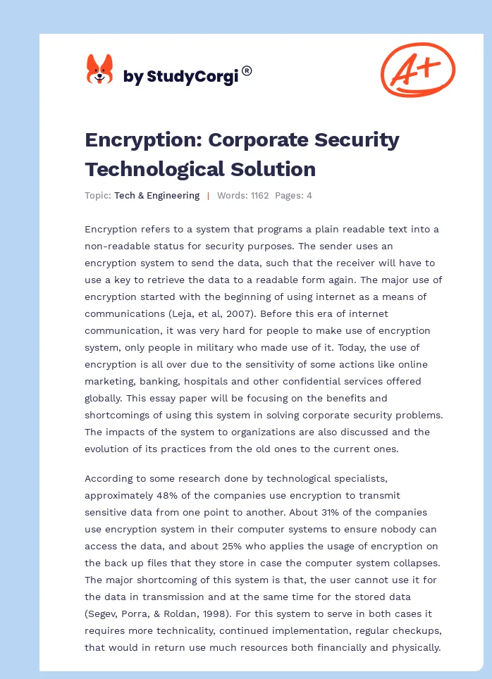 Encryption: Corporate Security Technological Solution. Page 1