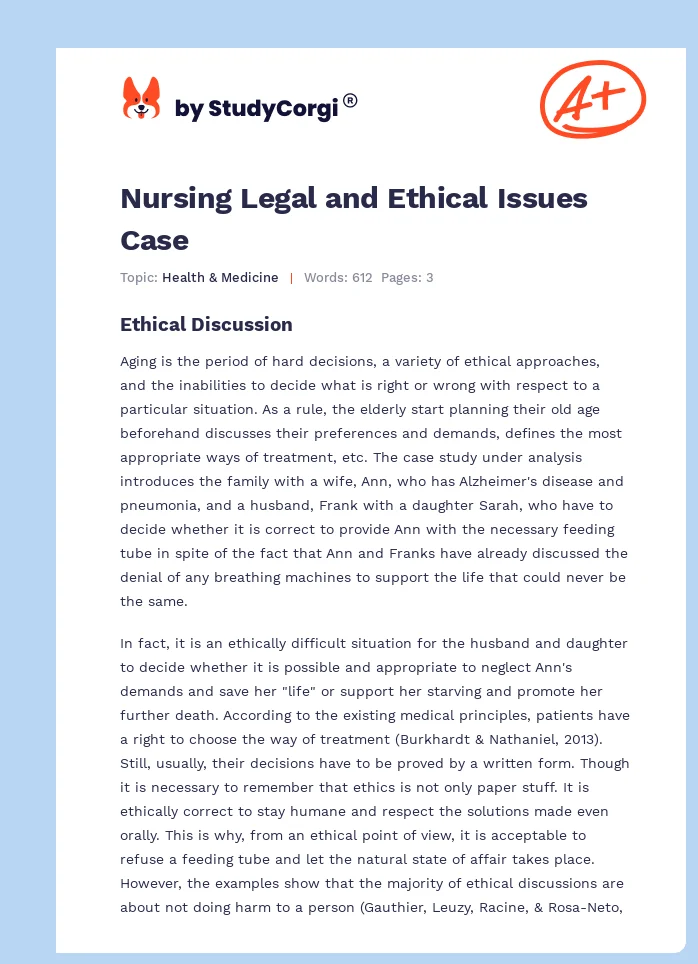 Nursing Legal and Ethical Issues Case. Page 1