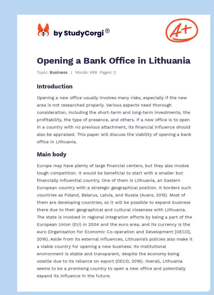 Opening a Bank Office in Lithuania. Page 1