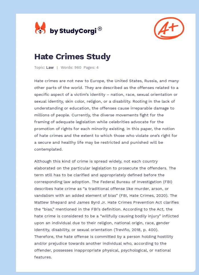 Hate Crimes Study. Page 1