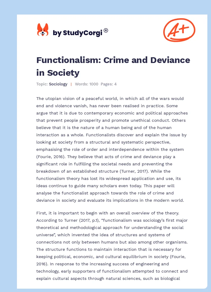 Functionalism: Crime and Deviance in Society. Page 1