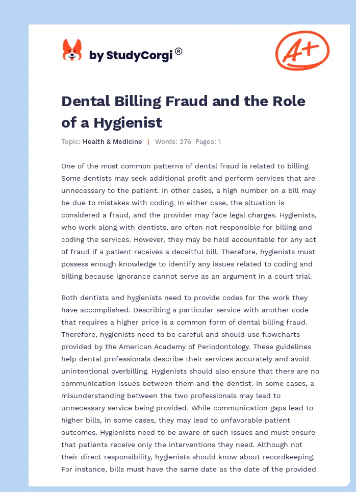 Dental Billing Fraud and the Role of a Hygienist. Page 1