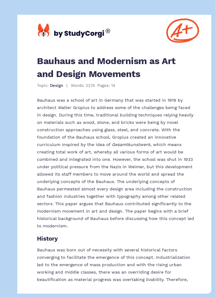 Bauhaus and Modernism as Art and Design Movements. Page 1