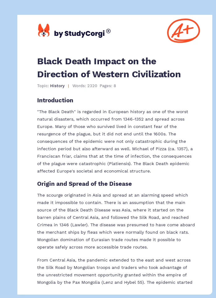 Black Death Impact on the Direction of Western Civilization. Page 1