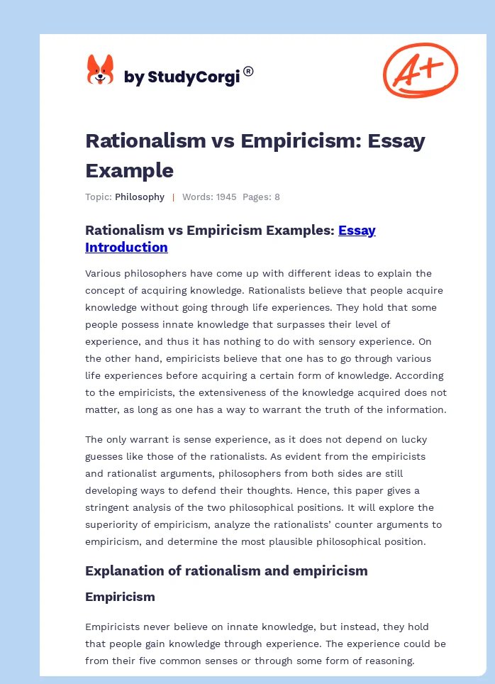 Rationalism vs Empiricism: Essay Example. Page 1