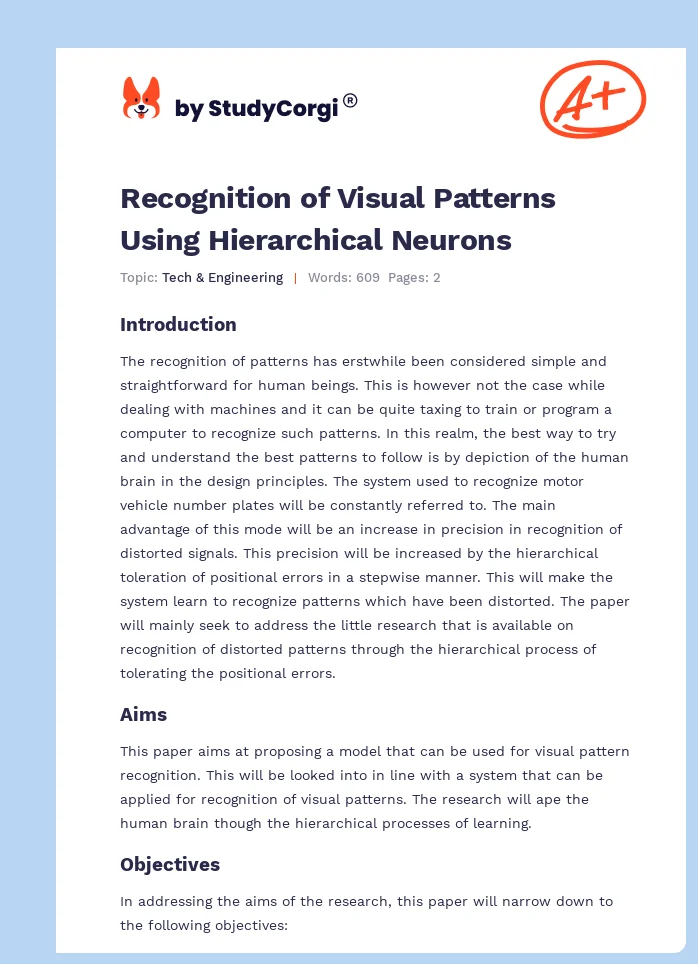 Recognition of Visual Patterns Using Hierarchical Neurons. Page 1