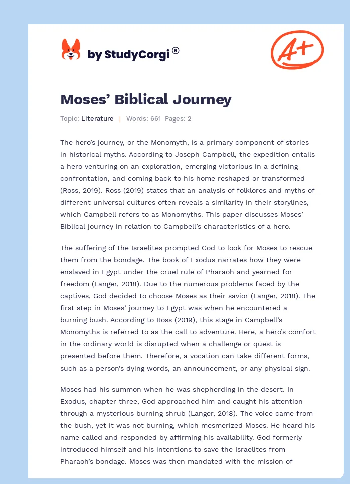 Moses’ Biblical Journey. Page 1