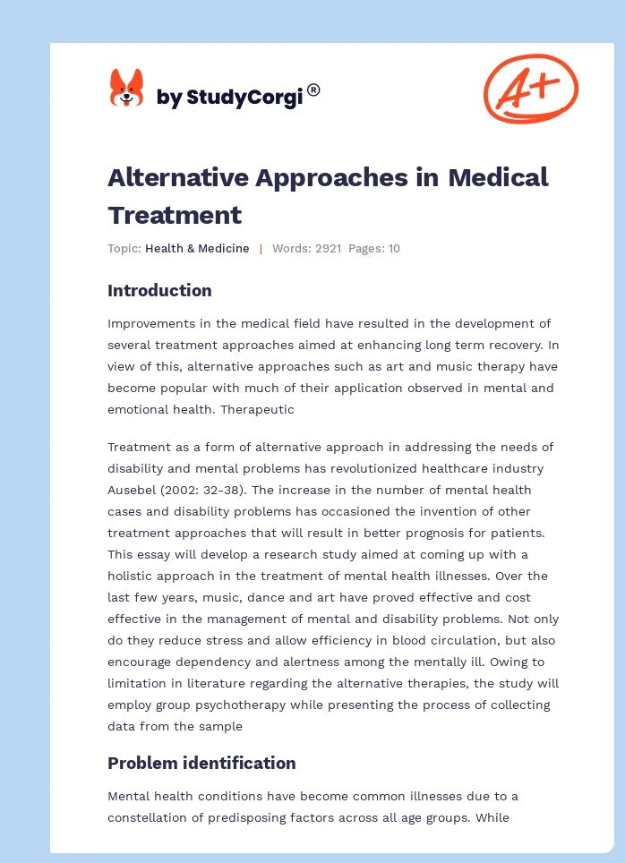 Alternative Approaches in Medical Treatment. Page 1