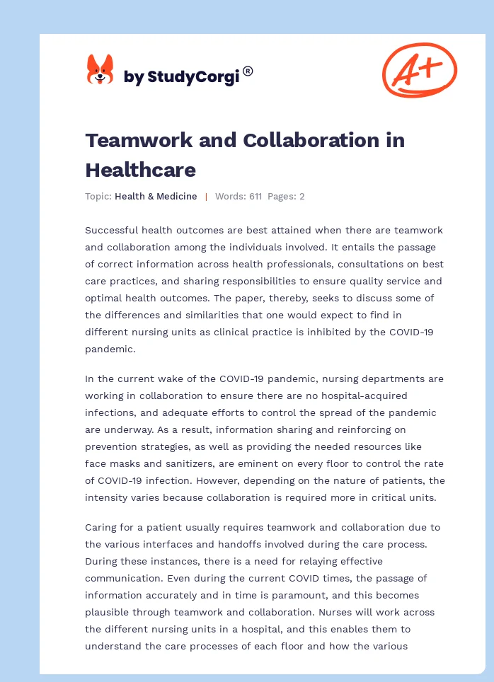 Teamwork and Collaboration in Healthcare. Page 1