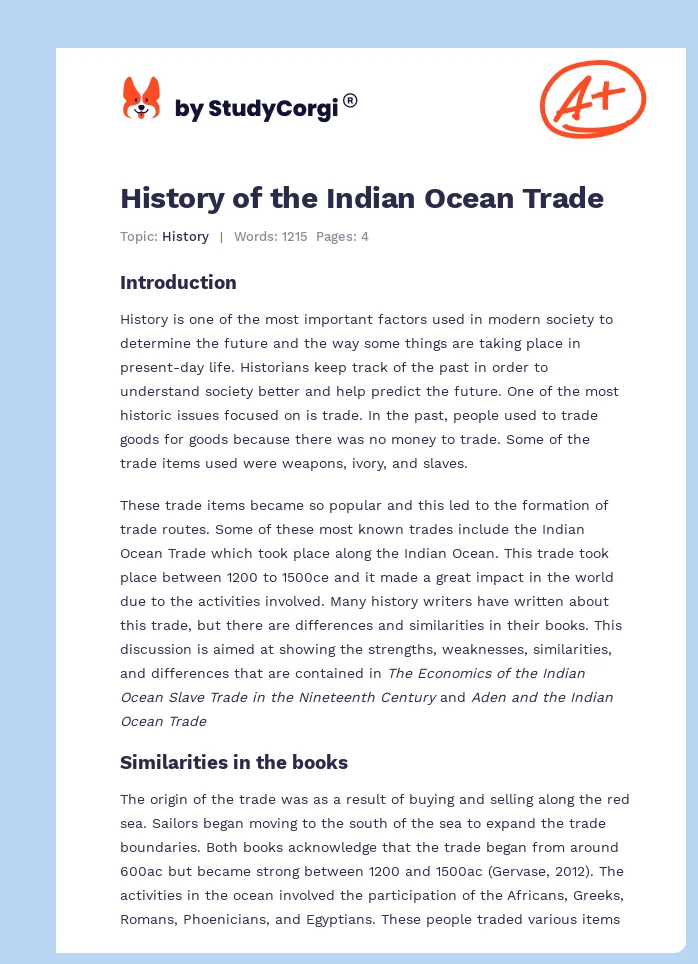 History of the Indian Ocean Trade. Page 1