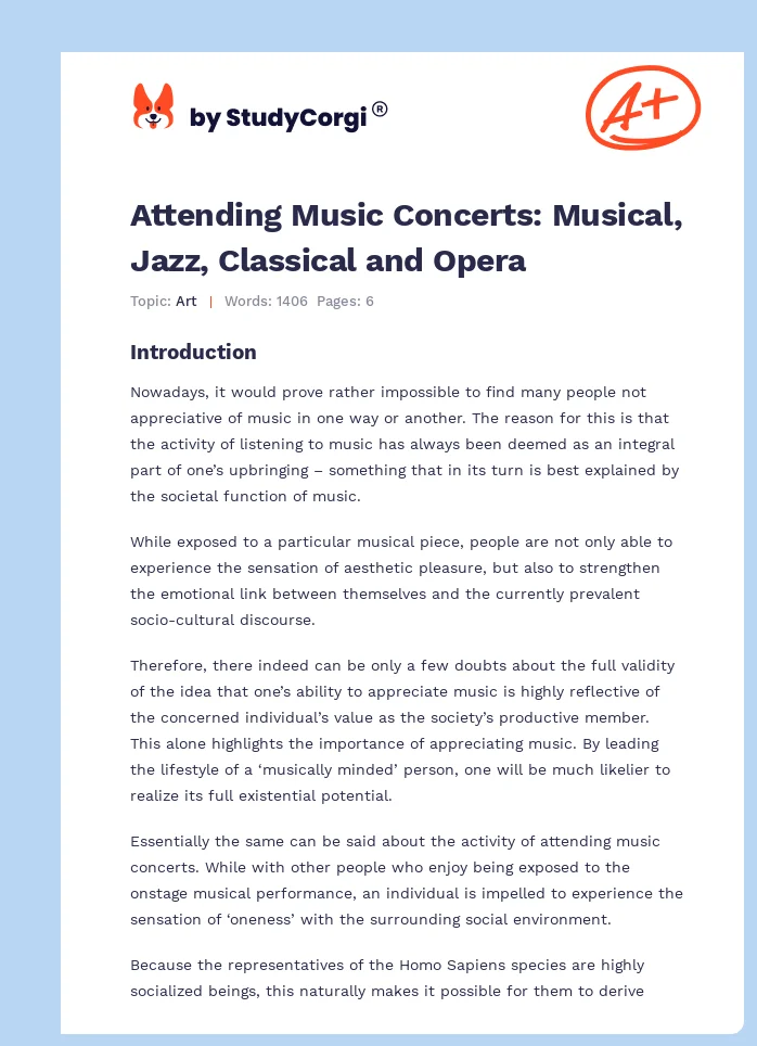 Attending Music Concerts: Musical, Jazz, Classical and Opera. Page 1