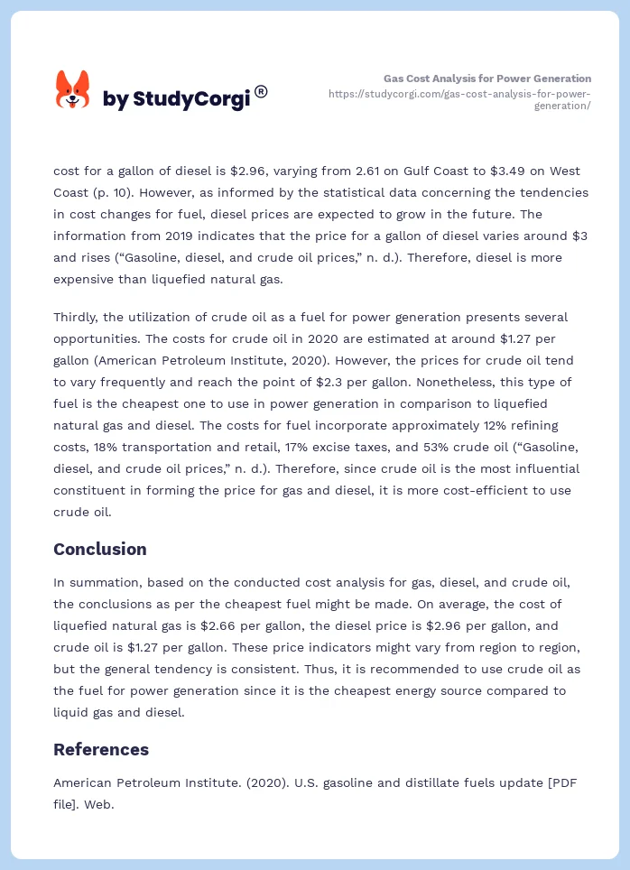 Gas Cost Analysis for Power Generation. Page 2