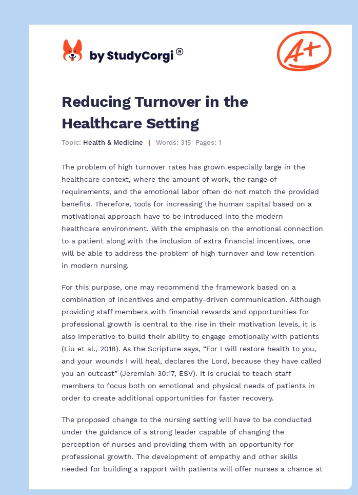 Reducing Turnover in the Healthcare Setting. Page 1