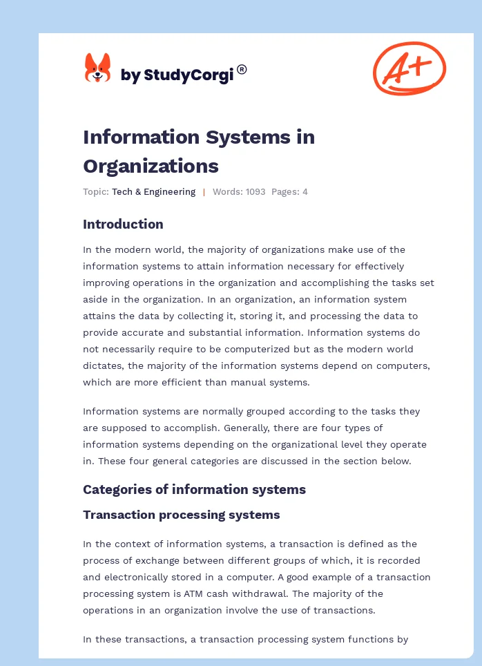 essay on information systems in organizations assignment