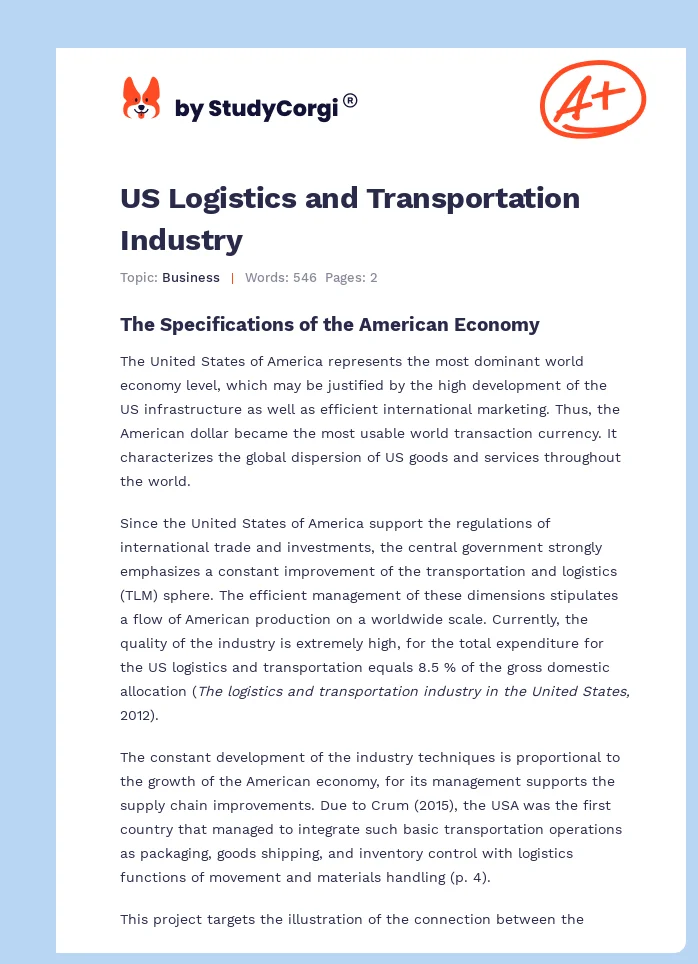 US Logistics and Transportation Industry. Page 1