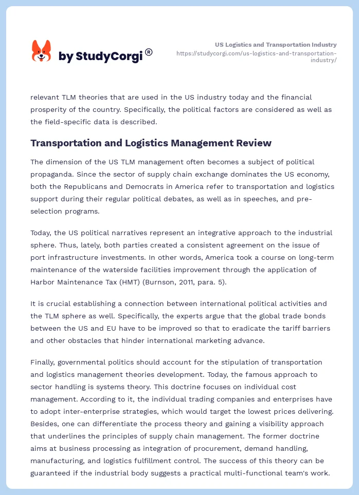 US Logistics and Transportation Industry. Page 2